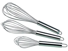 Set of 3 STAINLESS STEEL BALLOON WIRE WHISK SET WHIP MIX STIR BEAT 8/10/12 inch