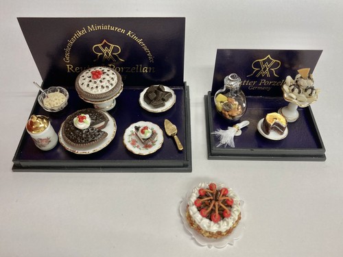 Reutter Porcelain Miniature Dessert Set AND Ice Cream Sundae Set AND Cake