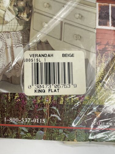 Springmaid Mary Emmerling Home VERANDAH Beige King Flat Fitted Sheet Vtg Cottage - Picture 2 of 5