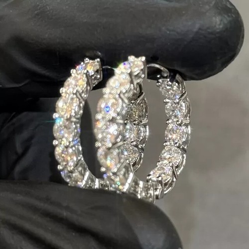 2 Ct Round Cut Lab Created Diamond Hoop Earrings 14K White Gold Plated - Picture 3 of 5