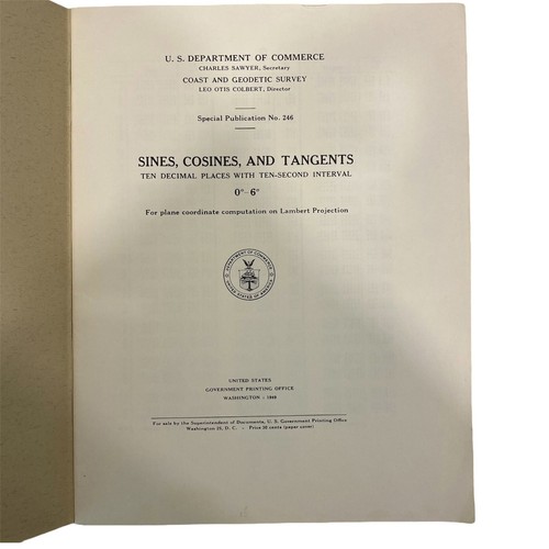 1949 Sines, Cosines & Tangents To Ten Decimal Places Special Publication 246 VTG - Imagen 3 de 3