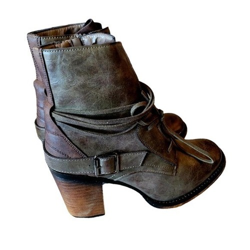 Pierre Dumas Army Green Faux Leather Heeked Combat Style Boots Size 7.5 - Picture 3 of 6