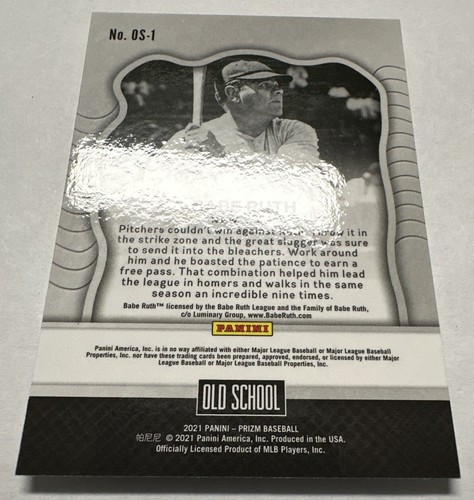2021 Panini Prizm Babe Ruth Baseball Old School Card #OS-1 Yankees - Imagen 5 de 6