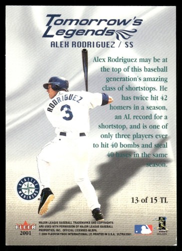 Alex Rodriguez Seattle Mariners #13 2000 Fleer Ultra Baseball Card - Picture 2 of 2