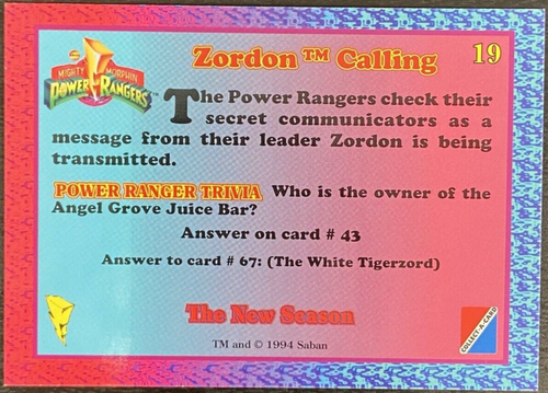 Saban 1994 Mighty Morphin Power Rangers Rookie Card #19 RC Zordon Calling 90s - Picture 2 of 2