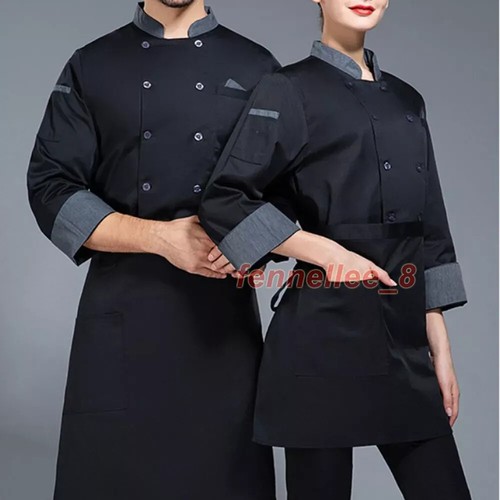 Unisex Long Sleeve Chef Coat Jacket Men Women Kitchen Workwear Cooking Uniform - Picture 9 of 33