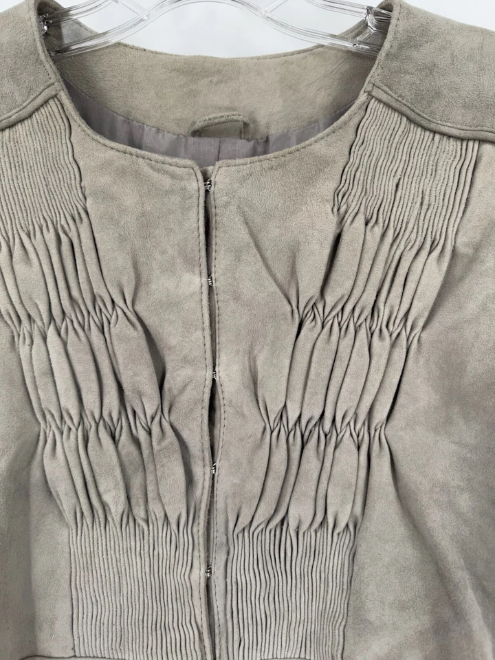 Chaqueta Corta Joie Mujer Gris Gamuza Cuero Cabra Cuello Redondo Pintuck Talla S Foto 3 de 4