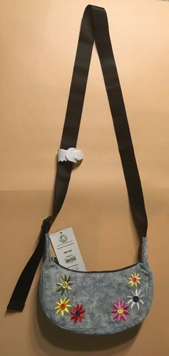 NWT Crossbody Mini Shoulder Bag Blue Denim Floral Embroidery NoBo - Picture 2 of 6