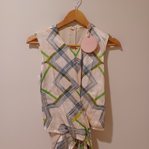 NWT ALEXIS Biasca Midi Tie Front Dress Linear Cream Geo Print S Wedding Cocktail - Picture 5 of 12