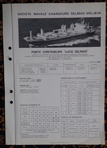 SOCIETE NAVALE CHARGEURS DELMAS-VIELJEUX~S.N.C.D.V.~38 FICHES TECHNIQUES NAVIRES - Picture 6 of 23