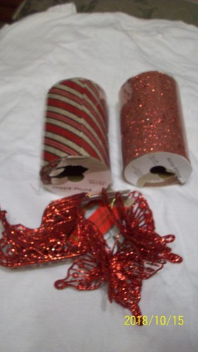 craft bundle 2 rolls burlap ribbon and sparkle set of 2 butterflys and xmas slei - Picture 2 of 3