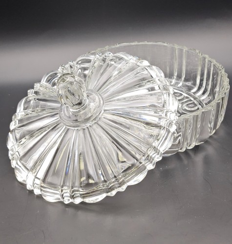 Anchor Hocking Clear Glass Spider Web Old Cafe Lidded Candy Dish - Foto 3 di 6