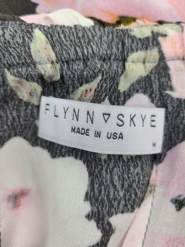 New Flynn Skye Fiona Strapless Dress Womens M Stone Roses Grey Floral Rayon Ruff - Picture 5 of 5