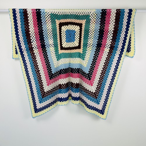 Crochet blanket Throw Granny Squares Handmade Large 64” X 64” Rainbow 60s 70s - Picture 14 of 24