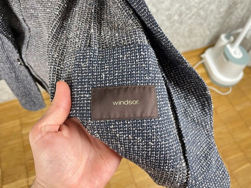 Windsor Blue White Boucle Fabric Cotton Linen Unlined Summer Blazer 40, EU 50 - Picture 10 of 13