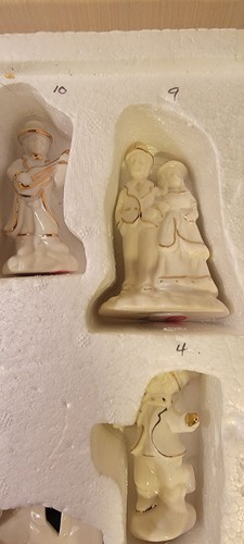Christmas Village International Bazaar Lighted Off White Gold Church House 12 Pc - Picture 9 of 15