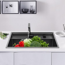 Commercial Rectangular Kitchen Sink W/Folding Faucet Drain Kit Single Bowl Sink