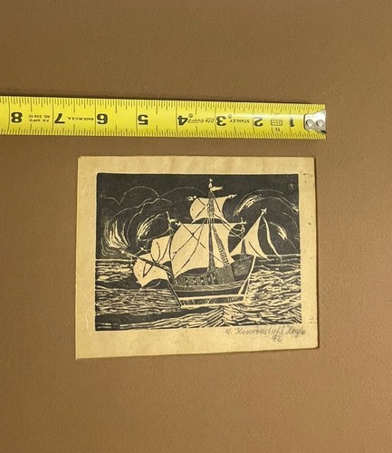 URSULA HINNENDAHL HUGHS 1972 Woodblock  SIGNED SAIlSHIP MIAMI - Picture 2 of 7