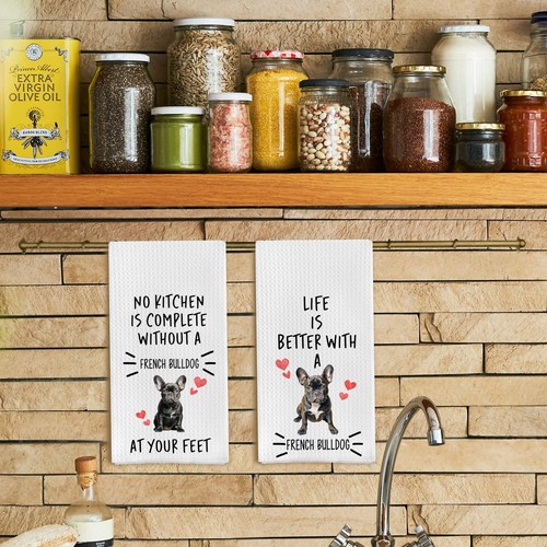 French Bulldog Funny Kitchen Towels Set of 2 - French Bulldog Decor Dish Towe... - Picture 2 of 5