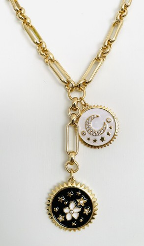 Collar de cadena con clip mixto flor de Lariat esmalte medallón mediodía encanto - Imagen 2 de 2