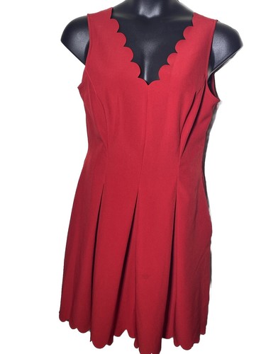 Banana Republic Red Scallop Size 12 Aline Vneck Sleeveless Dress Holiday Party - Picture 10 of 10