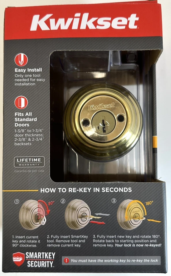 Kwikset Double Cylinder Deadbolt SmartKey & Microban In Polished Brass 99850-071 - Image 3 of 4