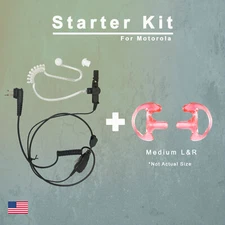 Acoustic PTT Earpiece with Earmolds for Motorola 2-Pin Radios (CLS1110, RMU2080)