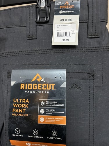 Ridgecut Toughwear Ultra Work Pants Relaxed Fit Dark Gray Rip Stop Men’s 40x30 - Picture 8 of 15