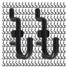 200 Pack Pegboard Hooks, J Shape Peg Hooks for 1/4" Pegboard, Black Plastic Peg