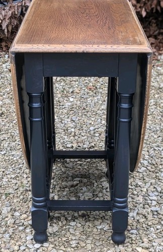 BEAUTIFUL OLD CHARM SOLID OAK DROP LEAF DINING TABLE IN BLACK PITCH FARROW&BALL - Picture 9 of 10