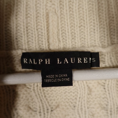 Ralph Lauren Cardigan Vest Womens Small Beige Cable Knit Open Wool Cashmere Top - Picture 10 of 17