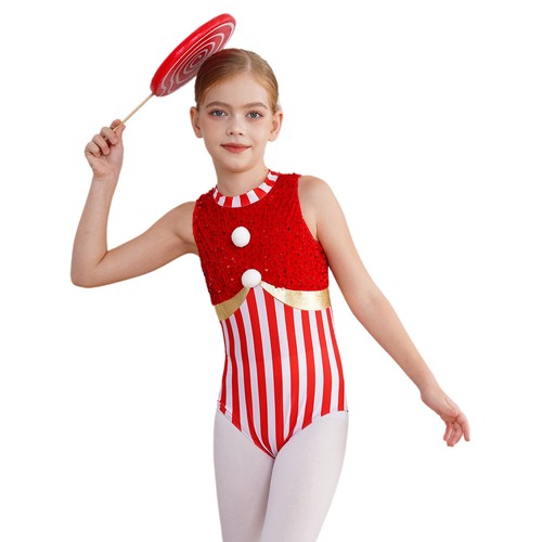 Girl Jumpsuit Santa Costume Candy Cane Bodysuit Stripes Dancewear Christmas - Picture 13 of 30