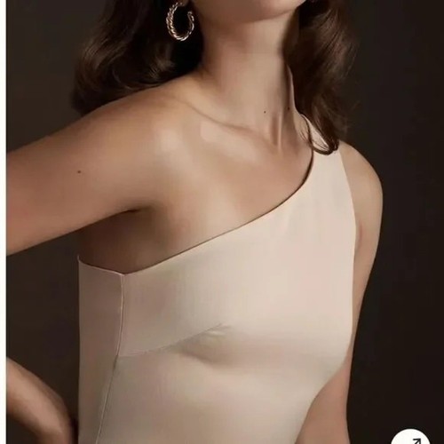 BHLDN Dylan One-Shoulder Satin Side-Slit Gown In Neutral NEW Sz:10 Ret$248.    - Picture 3 of 8