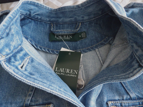 Chaqueta para mujer LAUREN RALPH LAUREN NUEVA CON ETIQUETAS auténtica denim azul estilo militar talla 8 - Imagen 14 de 14