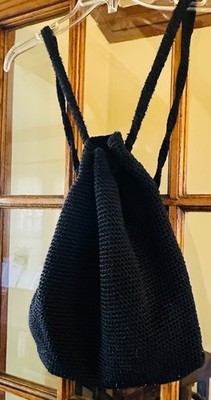 The Sak Black Crochet Craze Backpack Drawstring Bucket Purse  display picture 2