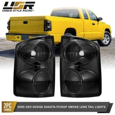Light Smoke Lens Black Chrome Housing Tail Light set For 05-11 Dakota Pick Up
