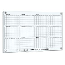 Yearly 24"x36" Glass Magnetic Whiteboard Calendar Planner - Dry Erase Board f...