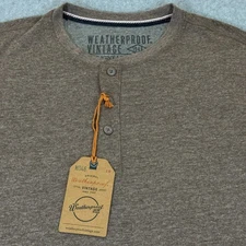Weatherproof Vintage Men's The Vintage Henley Shirt Short Sleeve Large L Taupe