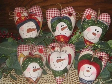 Country Christmas Farmhouse 6 Snowmen Hearts Ornaments Garland Making Handmade