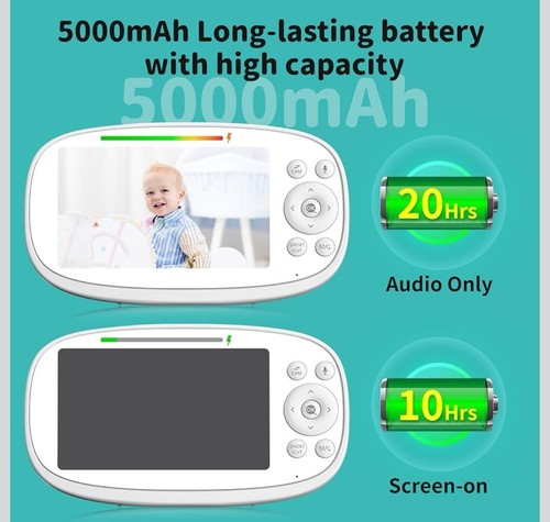 Baby Monitor 5.5" Split-Screen 2-Way Talk Cry Detection, 5X Zoom No WiFi (White) - Picture 6 of 9