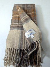 Edinburgh 100 Lambswool Scarf Brown Plaid Fringe Unisex Preppy Acadamia 11"X58"