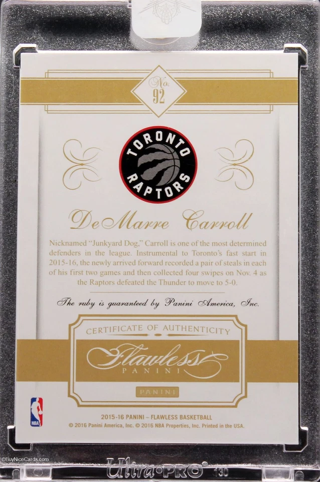 2015-16 DeMarre Carroll Panini Flawless Ruby Red Encased Base Card Serial #7/15 - Image 3 of 4