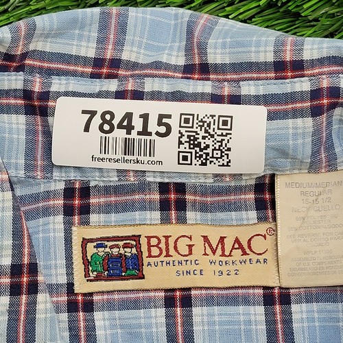 Vintage 80s Big-Mac Western Snap Shirt Medium 15.5 21x31 Blue - Picture 9 of 15