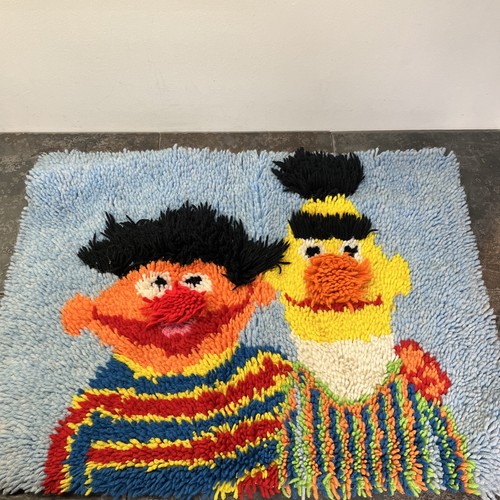 Bert And Ernie Latch Hook Rug Mounted On Board For Wall Hanging See Description 