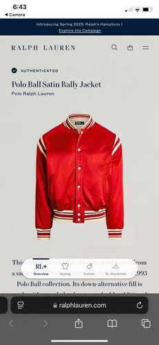 Ralph Lauren Polo Ball Satin Rally Jacke Bomber Rot Gr. M Medium Vintage Neu mit Etikett - Bild 7 von 10