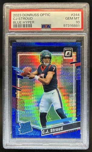 2023 Donruss Optic C.J. Stroud Blue Hyper Prizm RC Rated Rookie #244 PSA 10