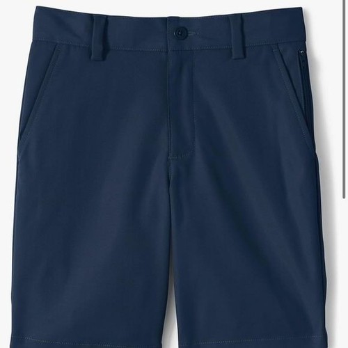 Lands End Short Kid 7 Blue School Uniform Chino Flat Front Preppy Classic
