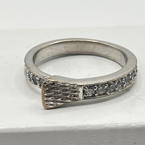 Sterling Silver 925 Horseshoe Nail Ring with CZ Stones Size 8 - Picture 1 of 7