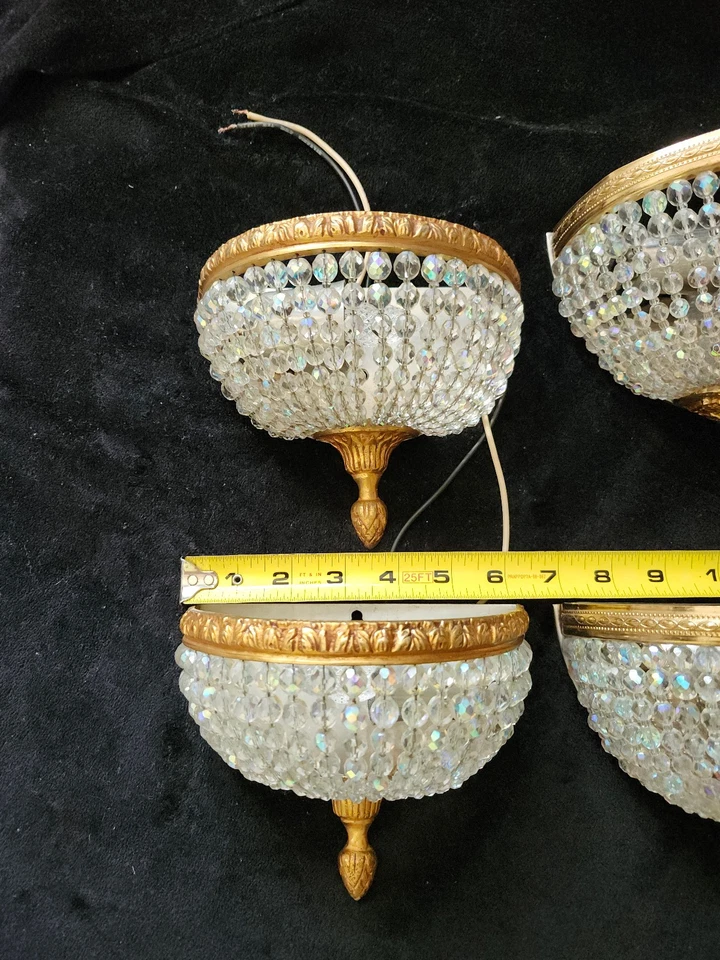 3 pares de apliques ANTIGUOS PETITE EMPIRE ITALIA/BRONCE FRANCÉS Y CRISTAL CORTADO Foto 2 de 4