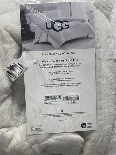 UGG Avery Plush Comforter Set 3pc Full/Queen 90” X 92” White New - Picture 5 of 7